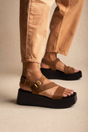 Flatform Sandals Ankle Strap - Mocha Suede