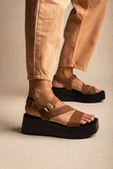 Flatform Sandals Ankle Strap - Mocha Suede-Flatform Sandals Ankle Strap - Mocha Suede