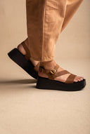 Flatform Sandals Ankle Strap - Mocha Suede