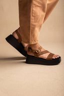 Flatform Sandals Ankle Strap - Mocha Suede-Flatform Sandals Ankle Strap - Mocha Suede