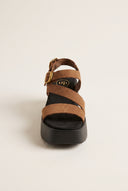 Flatform Sandals Ankle Strap - Mocha Suede