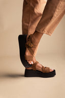 Flatform Sandals Ankle Strap - Mocha Suede-Flatform Sandals Ankle Strap - Mocha Suede