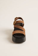 Flatform Sandals Ankle Strap - Mocha Suede