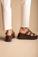 Flatform Sandals Buckle Detail - Brown Suede