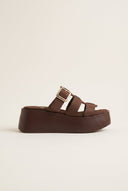 Flatform Sandals Buckle Detail - Brown Suede