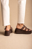 Flatform Sandals Buckle Detail - Brown Suede-Flatform Sandals Buckle Detail - Brown Suede
