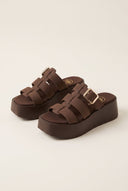 Flatform Sandals Buckle Detail - Brown Suede