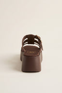 Flatform Sandals Buckle Detail - Brown Suede