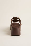 Flatform Sandals Buckle Detail - Brown Suede