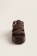 Flatform Sandals Buckle Detail - Brown Suede