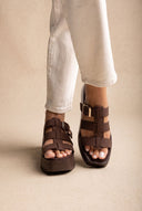 Flatform Sandals Buckle Detail - Brown Suede-Flatform Sandals Buckle Detail - Brown Suede