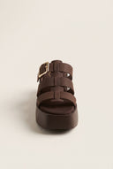 Flatform Sandals Buckle Detail - Brown Suede