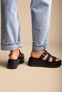 Flatform Sandals Buckle Detail - Black Suede