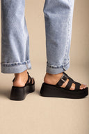 Flatform Sandals Buckle Detail - Black Suede-Flatform Sandals Buckle Detail - Black Suede