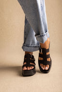 Flatform Sandals Buckle Detail - Black Suede-Flatform Sandals Buckle Detail - Black Suede