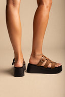 Flatform Sandals Buckle Detail - Mocha Suede