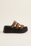 Flatform Sandals Buckle Detail - Mocha Suede
