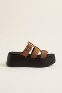 Flatform Sandals Buckle Detail - Mocha Suede