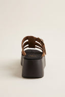 Flatform Sandals Buckle Detail - Mocha Suede