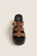 Flatform Sandals Buckle Detail - Mocha Suede