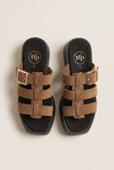 Flatform Sandals Buckle Detail - Mocha Suede