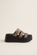 Flatform Sandals Buckle Detail - Stone Suede