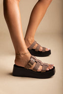 Flatform Sandals Buckle Detail - Stone Suede-Flatform Sandals, Sandals, Shoes, TFP Collection, Women’s Collection, Slides, New In Shoes, New In Sandals, All, Summer Shoes Sale, Summer Sandals Sale, Sales, All but outlet, Editor’s Choice, Shoes Sales, Recommended products (Seguno), Gifts 50€ & Under, The Fashion Edit, Leather Shoes, SS 2026 Collection, TFP/Estil, Sandals New & Selected, Sandals SALE, Flatform SALE