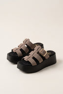 Flatform Sandals Buckle Detail - Stone Suede