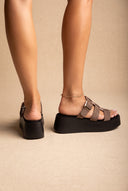 Flatform Sandals Buckle Detail - Stone Suede
