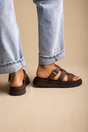 Flatform Sandals Side Buckle - Brown Suede