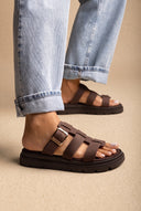 Flatform Sandals Side Buckle - Brown Suede