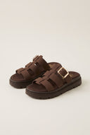 Flatform Sandals Side Buckle - Brown Suede