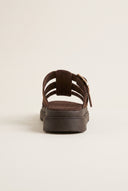 Flatform Sandals Side Buckle - Brown Suede