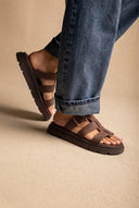 Flatform Sandals Side Buckle - Brown Suede