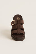Flatform Sandals Side Buckle - Brown Suede