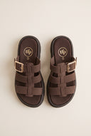 Flatform Sandals Side Buckle - Brown Suede