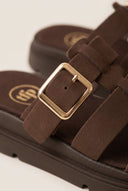 Flatform Sandals Side Buckle - Brown Suede