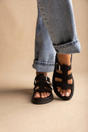 Flatform Sandals Side Buckle - Black Suede