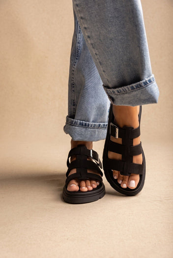 Flatform Sandals Side Buckle - Black Suede-Flatform Sandals, Sandals, Shoes, TFP Collection, Women’s Collection, New In Shoes, New In Sandals, All, Summer Shoes Sale, Summer Sandals Sale, Sales, All but outlet, Editor’s Choice, Shoes Sales, Gifts 50€ & Under, The Fashion Edit, Leather Shoes, SS 2026 Collection, TFP/Estil, Sandals New & Selected, Sandals SALE, Flatform SALE