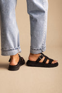 Flatform Sandals Side Buckle - Black Suede