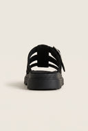 Flatform Sandals Side Buckle - Black Suede