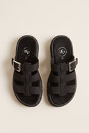 Flatform Sandals Side Buckle - Black Suede