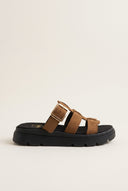 Flatform Sandals Side Buckle - Mocha Suede