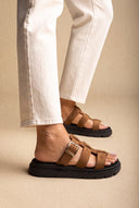 Flatform Sandals Side Buckle - Mocha Suede