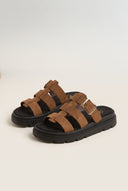 Flatform Sandals Side Buckle - Mocha Suede