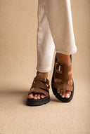 Flatform Sandals Side Buckle - Mocha Suede