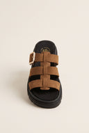 Flatform Sandals Side Buckle - Mocha Suede