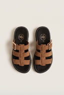Flatform Sandals Side Buckle - Mocha Suede