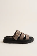 Flatform Sandals Side Buckle - Stone Suede