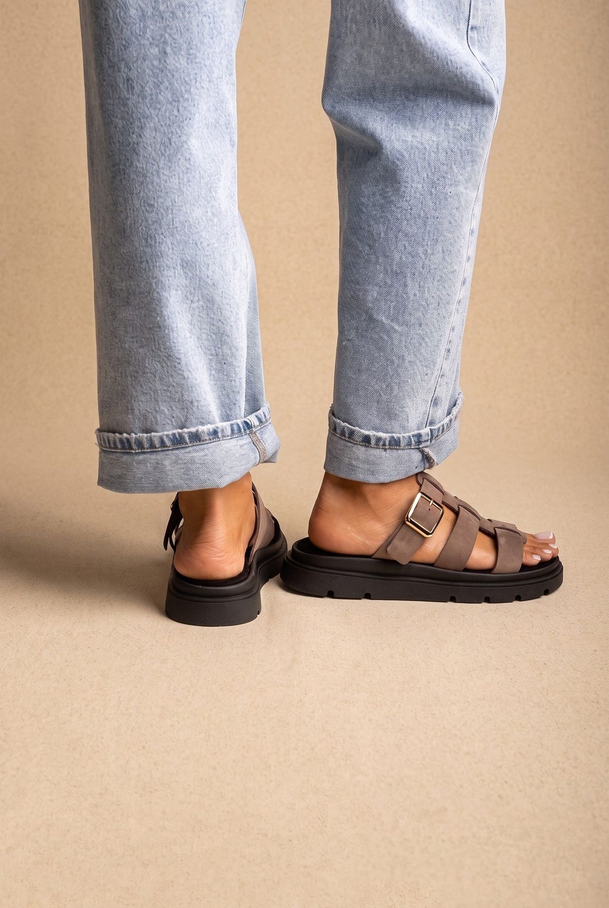Flatform Sandals Side Buckle - Stone Suede-Flatform Sandals, Sandals, Shoes, TFP Collection, Women’s Collection, New In Shoes, New In Sandals, All, Summer Shoes Sale, Summer Sandals Sale, Sales, All but outlet, Editor’s Choice, Shoes Sales, Gifts 50€ & Under, The Fashion Edit, Leather Shoes, SS 2026 Collection, TFP/Estil, Sandals New & Selected, Sandals SALE, Flatform SALE